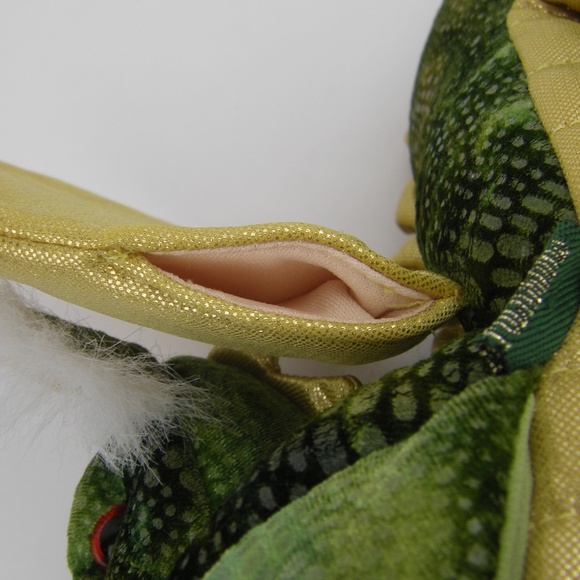 Folkmanis 13 Inch Green Dragon Finger Puppet bean bag gold wings - Picture 7 of 8